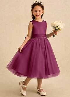 Azazie Bea Flower Girl Dresses Mulberry A-Line Bow Matte Satin Dress image3
