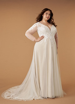 Azazie Essy Wedding Dresses Diamond White Champagne A-Line V-Neck Sequins Tulle Dress image8