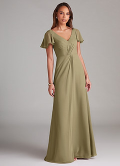 Azazie Soren Bridesmaid Dresses Moss Green A-Line Ruched Chiffon Dress image1