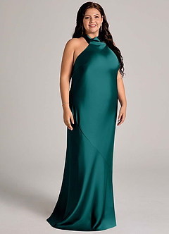 Azazie Velli Bridesmaid Dresses Peacock Mermaid High Neck Stretch Satin Dress image9