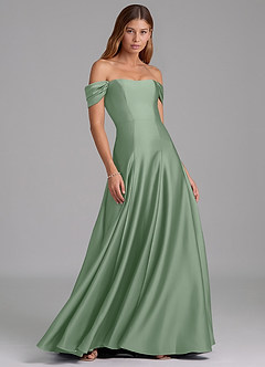 Azazie Seriana Bridesmaid Dresses Matcha A-Line Off the Shoulder Stretch Satin Convertible Dress image4