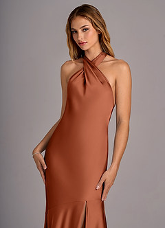 Azazie Lorena Robes de demoiselle d'honneur Robe Sirène en Satin extensible Plissée Rose De Cèdre image6