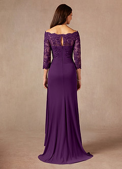 Azazie Rhonda Mother of the Bride Dresses Grape Mermaid Off the Shoulder Mesh Dress image2