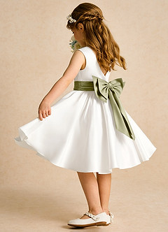 Azazie Sosie vestidos de niña de las flores Vestido de Marfil Musgo Verde de Satin Mate de Corte En A con Plisado image4