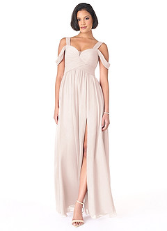Azazie Lianne Bridesmaid Dresses Rose Petal A-Line Off the Shoulder Chiffon Dress image2