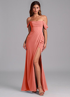 Azazie Johana Jurken voor bruidsmeisjes Converteerbaar Jurk van Chiffon met Zeemeermin Off the Shoulder Zalm Roze image3