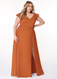 Azazie Claudine Bridesmaid Dresses Cinnamon A-Line Flutter Sleeve Chiffon Dress image10