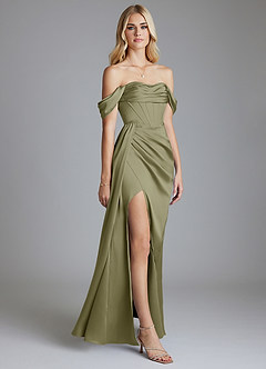 Azazie Amyra Bridesmaid Dresses Pistachio Mermaid Off the Shoulder Stretch Satin Convertible Dress image5