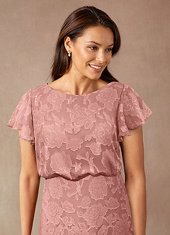 Azazie Lehi vestidos de madre de la novia Vestido de Rosetón de Devorado Floral de Corte En A con Cuello de barco image6