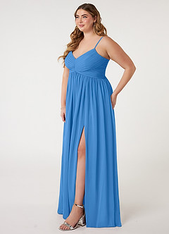 Azazie Alia Bridesmaid Dresses Blue Jay A-Line Pleated Chiffon Dress image8
