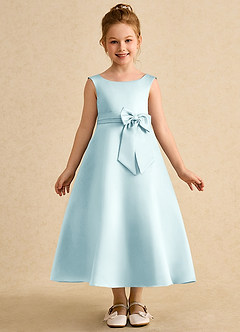 Azazie Eve Flower Girl Dresses Sea Glass A-Line Pleated Matte Satin Dress image4