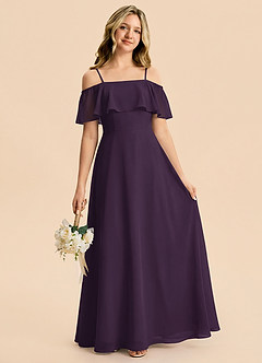 Azazie Maggie Junior Plum A-Line Off the Shoulder Chiffon Dress image1