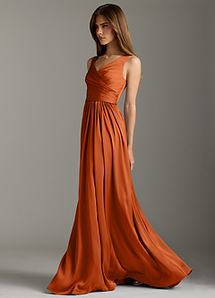 Azazie Keyla Bridesmaid Dresses Burnt Orange A-Line Pleated Stretch Satin Dress image7