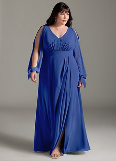 Azazie Matilda Brautjungfernkleider A-Linie Langarm Chiffon Kleid Königsblau image14