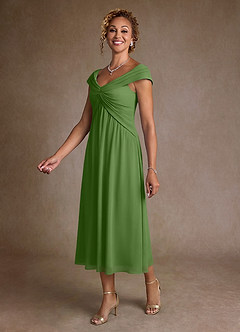Azazie Mirta Mother of the Bride Dresses Basil A-Line Pleated Floral Burnout Dress image4