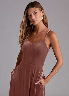 Azazie Moira Bridesmaid Dresses Rustic Rose A-Line with Pockets Velvet Dress image5