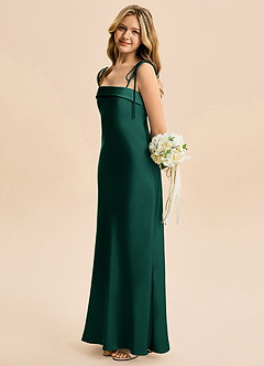 Azazie Willa Junior Emerald A-Line Bow Stretch Satin Dress image3