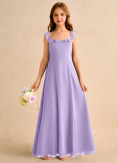 Azazie Chip Girls Formal Flower Girl Dresses Lilac A-Line Sleeveless Chiffon Dress image3