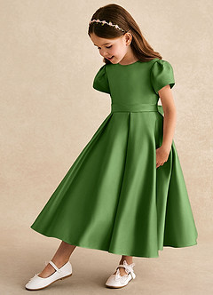 Azazie Princess Flower Girl Dresses Basil A-Line Pleated Matte Satin Dress image1