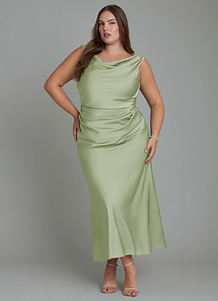 Azazie Kieryn Vestidos de damas de honor Vestido Salvia Polvorienta de Satén Elástico de Corte Sirena con Plisado image1