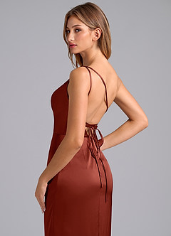 Azazie Naria Bridesmaid Dresses Terracotta Sheath One Shoulder Stretch Satin Dress image2