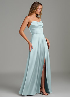 Azazie Niveah Bridesmaid Dresses Sea Glass A-Line Strapless Stretch Satin Convertible Dress image7