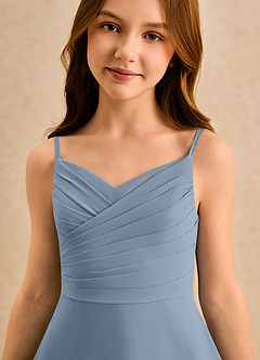 Azazie Hollie Girls Formal Venta final Vestido de Azul Polvoriento de Gasa de Corte en A con Escote de Corazón image6