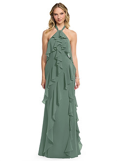 Azazie Velma Bridesmaid Dresses Eucalyptus A-Line Side Slit Chiffon Dress image1