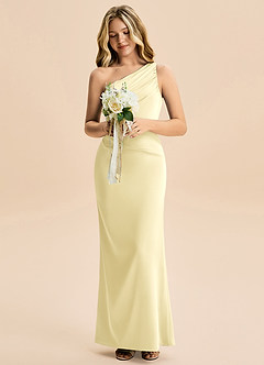 Azazie Akilah Junior Vestido Sorvete De Limão de Cetim elástico de Bainha com Plissado image4