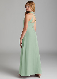 Azazie Clarice Junior Agave A-Line Side Slit Chiffon Dress image2