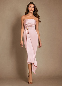 Azazie Dinanta Mother of the Bride Dresses Blushing Pink Column Pleated Chiffon Dress image2