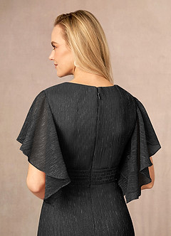 Azazie Mollina Mother of the Bride Dresses Black A-Line Ruffle Flutter Sleeve Metallic Mesh Dress image5