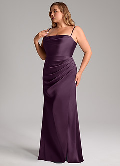 Azazie Leonis Robes de demoiselle d'honneur Robe Sirène Convertible en Satin extensible Plissée Prune image13