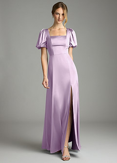 Azazie Fyona Bridesmaid Dresses Frosted Lilac A-Line Pleated Stretch Satin Dress image7