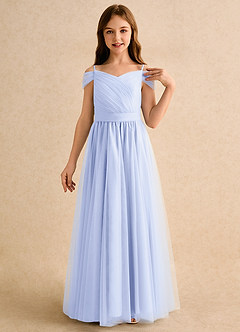 Azazie Yuna Girls Formal Flower Girl Dresses Lavender A-Line Off the Shoulder Tulle Dress image6