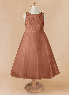Azazie Calla Flower Girl Dresses Bronzer Ball-Gown Lace Tulle Dress image7