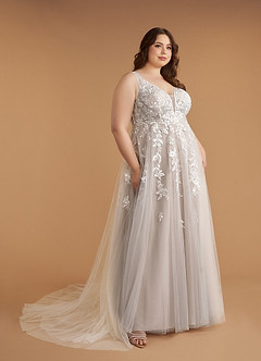 Azazie Sorella Trouwjurken Jurk van Tule met A-Lijn V-hals Pailletten Diamant Wit Mokka image14