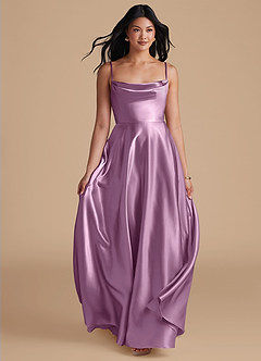 Azazie Elle Bridesmaid Dresses Wisteria A-Line with Pockets Metallic Satin Dress image5