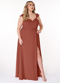 Azazie Everett Bridesmaid Dresses Auburn A-Line V-neck Ruched Chiffon Dress image9