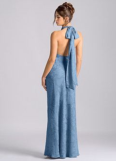 Azazie Velli Bridesmaid Dresses Steel Blue Mermaid High Neck Floral Burnout Dress image2