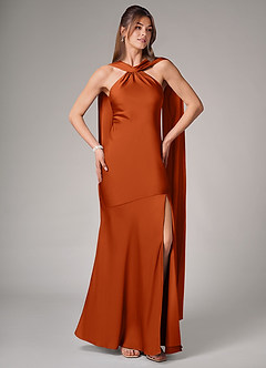 Azazie Kinsley Brautjungfernkleider Meerjungfrau-Linie Seitliche Cut-Outs Stretch-Satin Kleid Gebranntes Orange image5