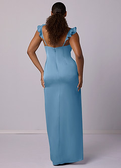 Barbie ♥ Azazie Final Sale Steel Blue Sheath Stretch Satin Dress image7