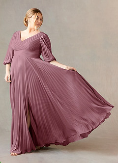 Azazie Zahara Mother of the Bride Dresses Vintage Mauve A-Line V-Neck Pleated Chiffon Dress image9