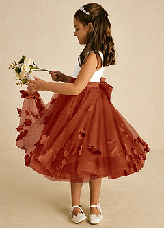 Azazie Sprout Flower Girl Dresses Paprika A-Line Bow Tulle Dress image4