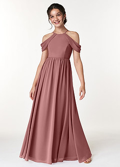 Azazie Seneca Junior Desert Rose A-Line Off the Shoulder Chiffon Dress image3