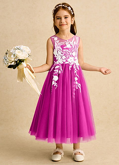Azazie Sundae Abiti da Ragazza di Fiori Abito Principessa in Pizzo Fucsia image1