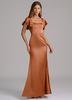 Azazie Elkie Jurken voor bruidsmeisjes Jurk van Stretch Satijn met Zeemeermin Vierkante halslijn Koper image4