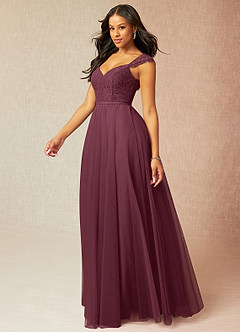 Azazie Luxi Bridesmaid Dresses Cabernet A-Line Pleated Tulle Dress image3
