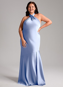 Azazie Lorena Bridesmaid Dresses Ice Mermaid Pleated Stretch Satin Dress image7