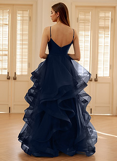 Carmencita Navy A-line Ruffles Prom Dress image2